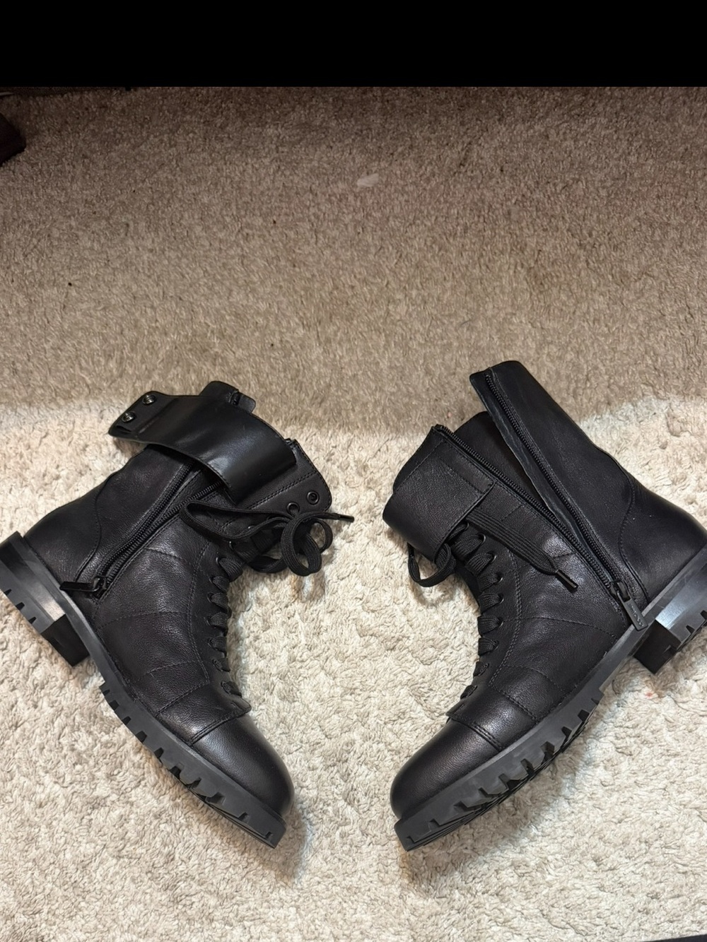 Jimmy Choo Women's Black Lace-Up Combat Boots with Fold-Over Cuff - Picture 7 of 15